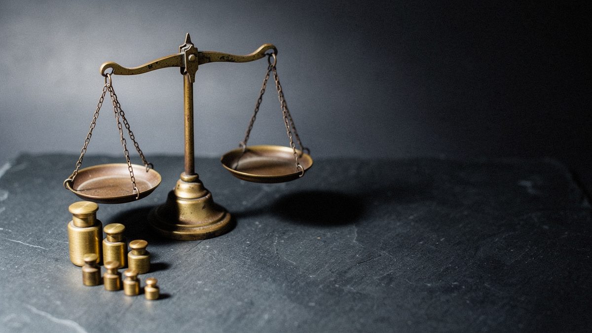 Латунные аптечные весы и ряд разновесов убывающего размера на сланце